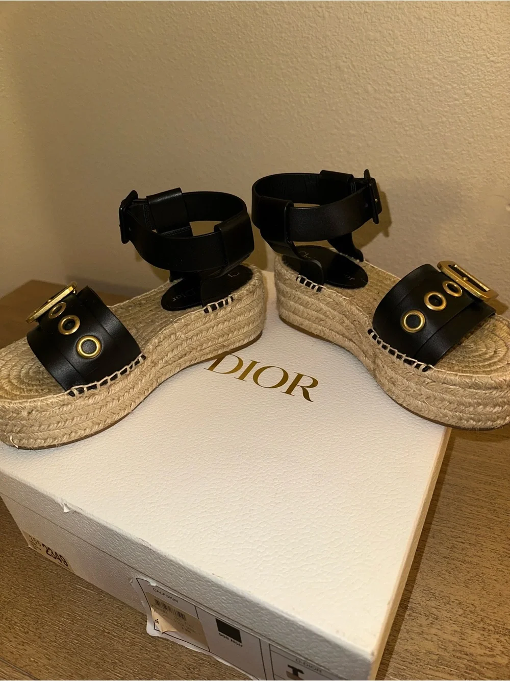 D-Dior Black Calfskin Espadrille Platform Sandals